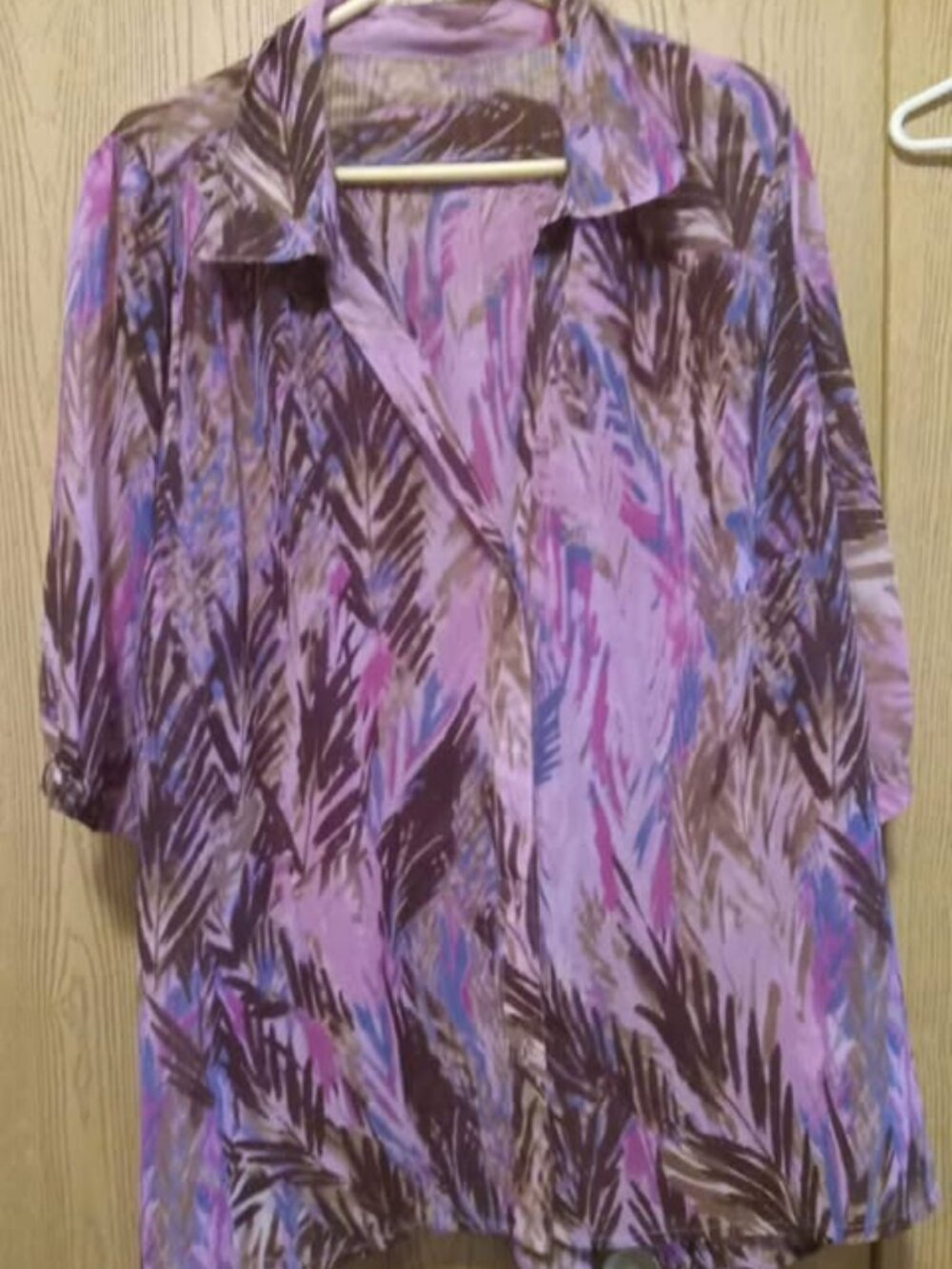 Beautiful sheer blouse, leaf design, 2XL/3XL, elbow-length sleeve